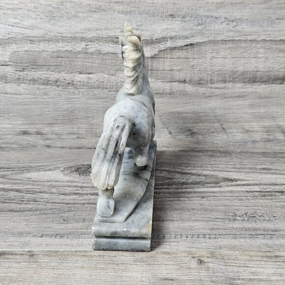 Horse Soapstone Figurine Chinese Hand Carved Steatite Gray Mid-Century Sculpture - Picture 7 of 9